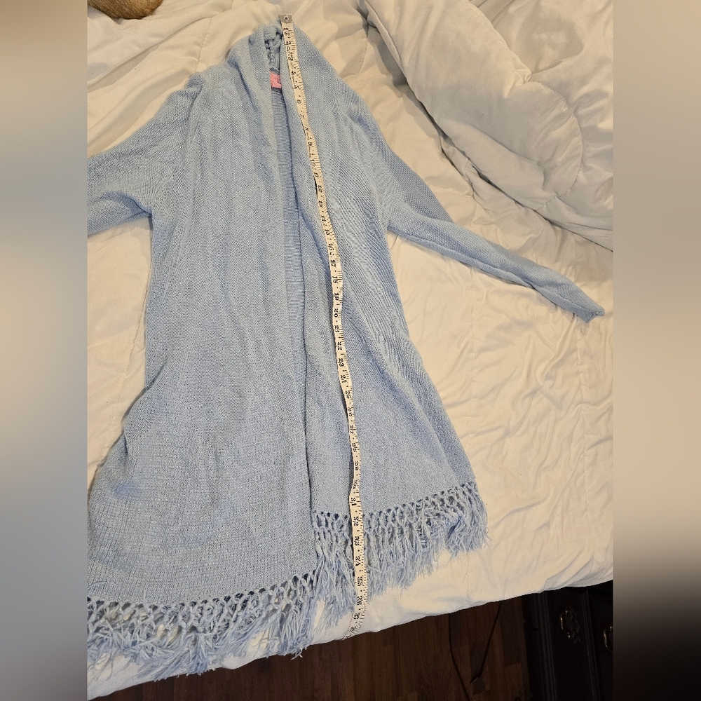 Lilly Pulitzer Womens Tatum Long Fringe Hem Cardigan Light Blue Size Small - Picture 3 of 11